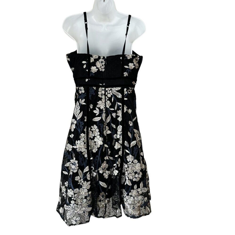 Lulus Black Floral Embroidered Midi Dress L Silver Tulle Bottom Stunning - Picture 2 of 13